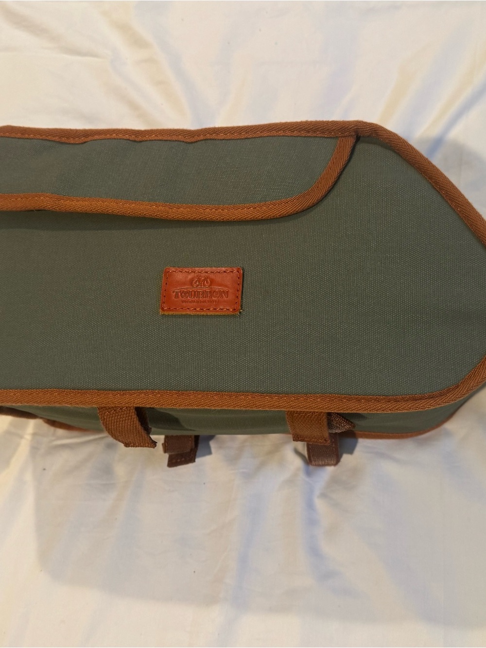 Tourbon Vintage Bicycle Canvas Rear Rack Trunk Bag - Olive Green & Brown Leather